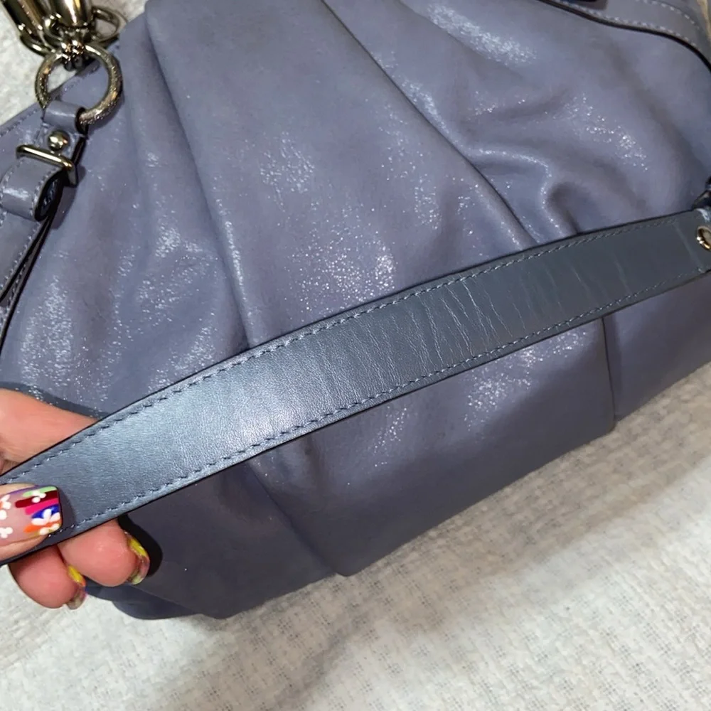 Coach Madison Pleated Leather Sophia Hobo Shimmer Slate Blue-Grey - F22563 bag